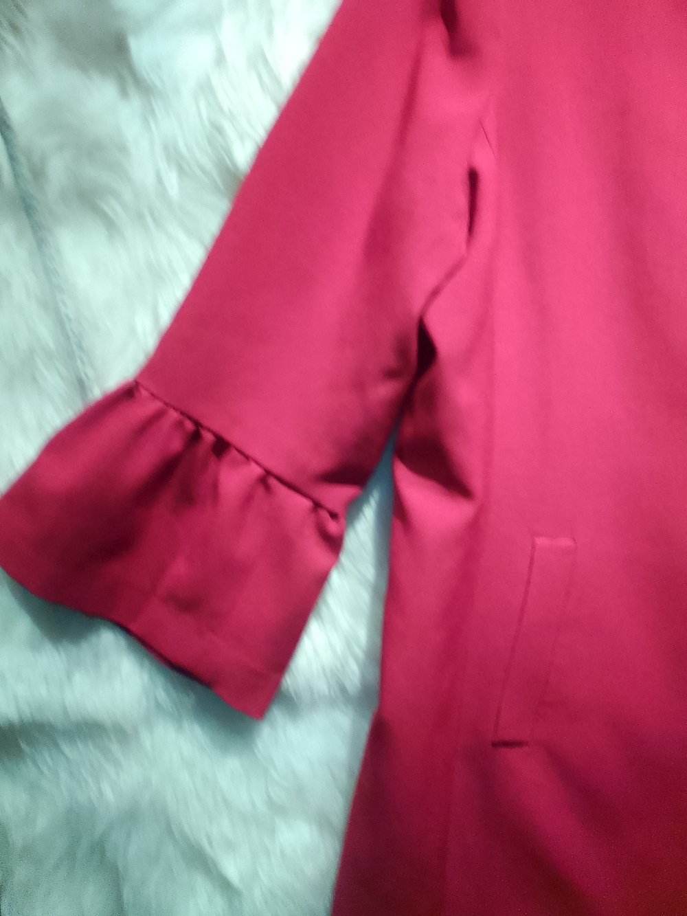 Anne Klein Red Open Front Blazer with Ruffled Sleeves - Picture 4 of 6